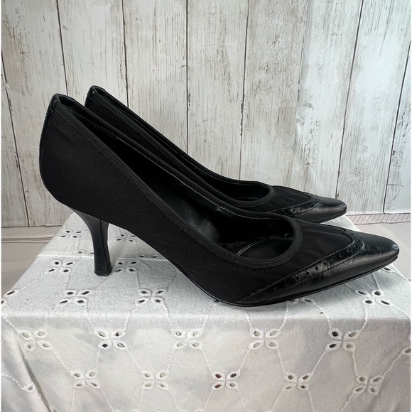 Black kitten Heel Pointy Toe unisa women Two-Tone Fabric Canvas & Leather Sz 6M - Picture 17 of 17